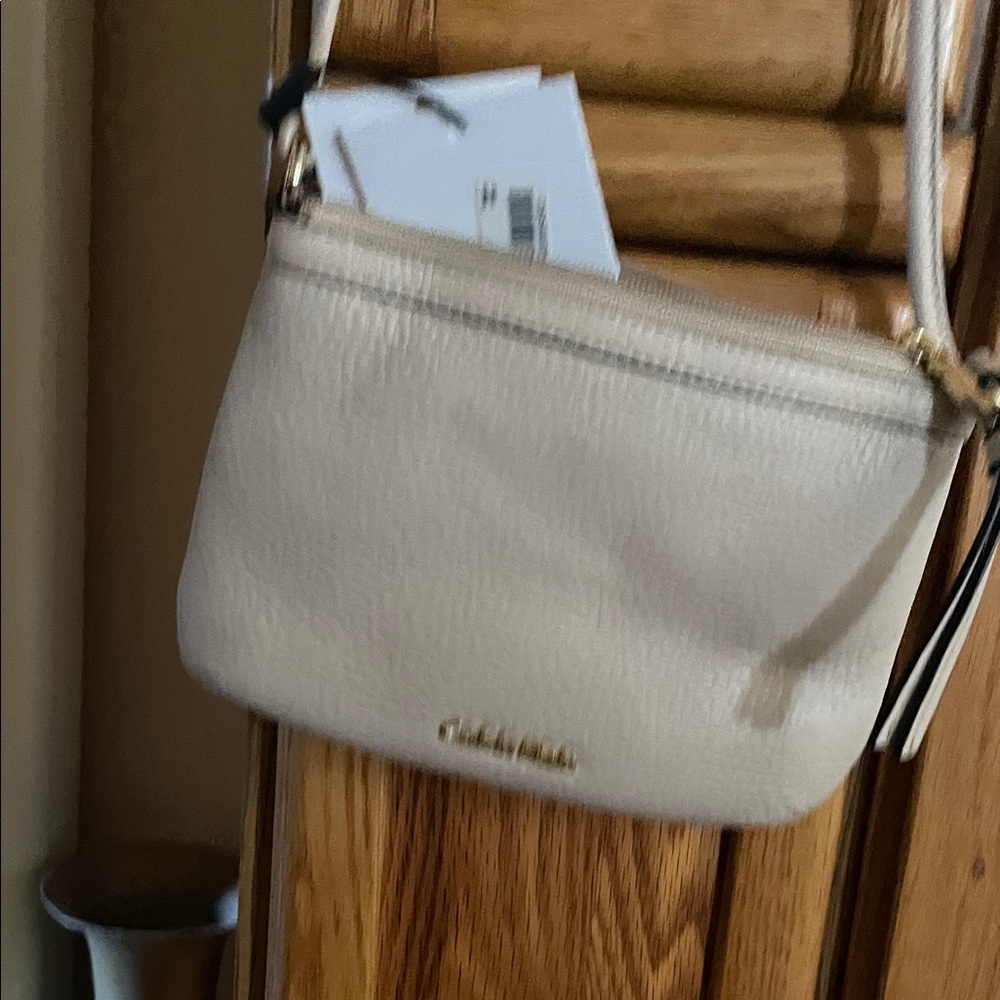 Calvin Klein Pebbled Crossbody Bag in Light Beige